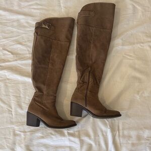 Qupid Brown Over-The-Knee Block Heel Boots